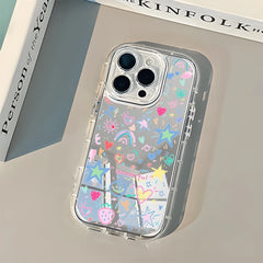 Colorful Doodle Stars And Hearts Back Mirror Phone Case For iPhone