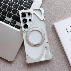Minimalist Aluminum Metal Bumper MagSafe Case For Samsung Galaxy | 360° Ring Stand Clear Phone Cover