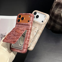 Crocodile Skin Leather with Mirror Holder Phone Case for iPhone