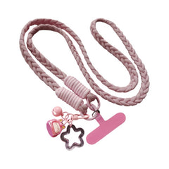 Universal Braided Crossbody Phone Lanyard Strap | Adjustable Hanging Neck Rope with Cute Cartoon Pendant Charm and Secure Case Tab Insert