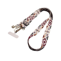 Universal Retro Style Crossbody Phone Lanyard | Wide Adjustable Vintage Geometric Fabric Strap | Neck Hanging Shoulder Sling with Secure Case Tab Insert