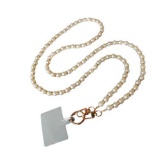 Universal Pearl Chain Crossbody Phone Lanyard | Elegant Acrylic Beaded Shoulder Strap &amp; Bracelet Set with Secure Case Insert Tab