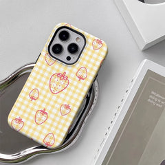 Girly Yellow Strawberry Phone Case for iPhone | Double-layer Tough Case | Magnetic Phone Case