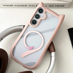 Cute Cat Ear Case For Samsung Galaxy | Transparent Magnetic Cover