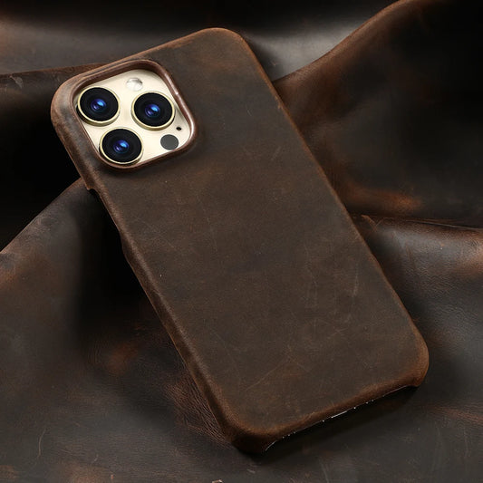 Retro Cowhide Phone Case for iPhone | Leather Phone Cover