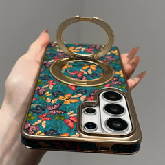 Floral Butterfly Leather Magnetic Case for Samsung Galaxy | Electroplated 360 Rotating Stand Hard Cover