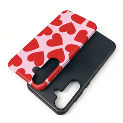 MagSafe Red Love Hearts Print Case For Samsung with Phone Ring Holder