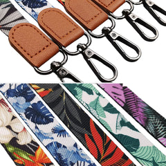 Universal Tropical Leaf Print Phone Lanyard | Adjustable Floral Fabric Crossbody Neck Strap with Premium Leather Accent and Secure Anti-Loss Case Tab