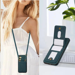 Leather Wallet Case with Shoulder Lanyard Strap for Samsung Galaxy | Built-in Stand Cover