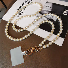 Universal Pearl Chain Crossbody Phone Lanyard | Elegant Acrylic Beaded Shoulder Strap &amp; Bracelet Set with Secure Case Insert Tab