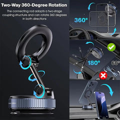 Strong Magnetic Car Phone Holder with Foldable MagSafe Design | 360° Adjustable Vacuum Mount