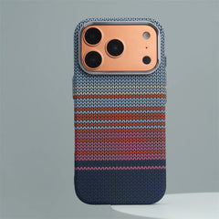 Southwestern Tribal Woven Case for iPhone | Carbon Fiber Texture MagSafe Cover with Alloy Lens Protection