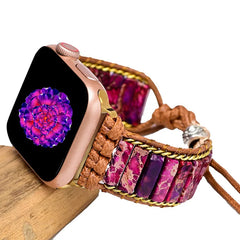 Boho Natural Stone Beaded Watch Band For Apple Watch | Handcrafted Imperial Jasper Bracelet Strap