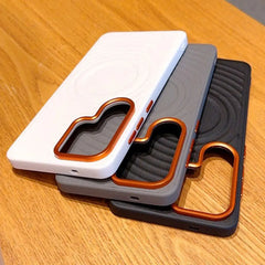 Water Ripple Leather Pattern Magnetic Case for Samsung Galaxy | Orange Lens Frame Cover