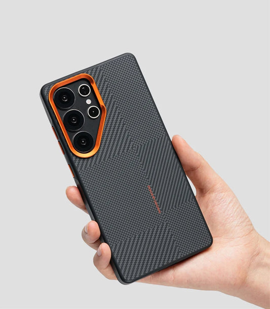 Frosted Alloy Lens Magnetic Phone Case for Samsung Galaxy | Carbon Fibre Texture with Soft Edge Phone Cover