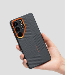 Frosted Alloy Lens Magnetic Phone Case for Samsung Galaxy | Carbon Fibre Texture with Soft Edge Phone Cover
