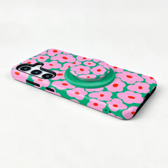 Pink and Green Flower Case with Matching Grip For Samsung Galaxy | Groovy Floral PC TPU Cover