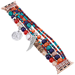 Boho Colorful Beaded Bracelet Band with Silver Charms  For Apple Watch | Jewelry Strap