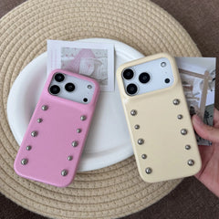 Leather Cover with Round Rivet Bead Phone Case for iPhone