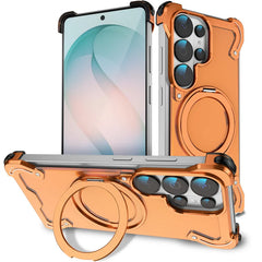 Aluminum Alloy MagSafe Case with 360° Rotating Stand | Transparent Metal Bumper Cover For Samsung Galaxy