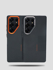 Frosted Alloy Lens Magnetic Phone Case for Samsung Galaxy | Carbon Fibre Texture with Soft Edge Phone Cover