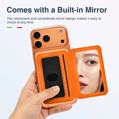 Magnetic Thin Leather Wallet for Phone | Card Holder with Makeup Mirror | MagSafe Wallet