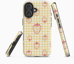 Girly Yellow Strawberry Phone Case for iPhone | Double-layer Tough Case | Magnetic Phone Case