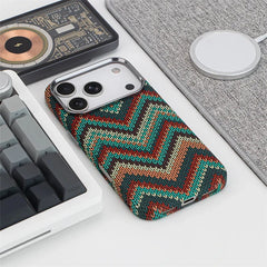 Southwestern Tribal Woven Case for iPhone | Carbon Fiber Texture MagSafe Cover with Alloy Lens Protection