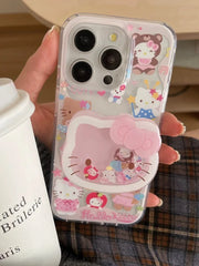 Cute Hello Kitty with Holder Phone Case For iPhone | Clear TPU Cover