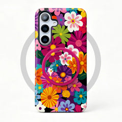 Floral Phone Case with Matching Magnetic Grip For Samsung Galaxy | Colorful Groovy Flower Phone Cover