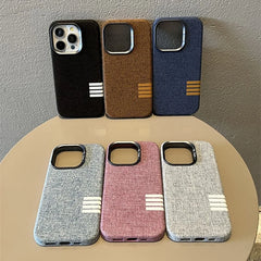 Premium Flax Linen Fabric MagSafe Case For iPhone | Textured Cotton Canvas Alloy Lens Phone Cover