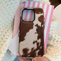Brown & White Cowhide Case for iPhone | Double-layer Back Cover
