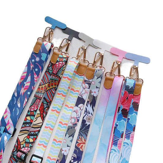 Universal Retro Pattern Phone Lanyard | Wide Adjustable Crossbody Shoulder Strap | Vintage Fabric Neck Sling Bag Chain with Secure Case Tab Insert