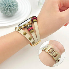 Boho Leather Wrap Apple Watch Band with Butterfly Charm | Vintage Beaded Studded Strap Bracelet