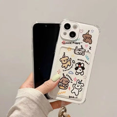 Cute Dog and Cat Phone Case For IPhone | Card Wallet Phone Cover