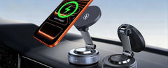 15W Vacuum Suction Magnetic Wireless Car Mount & Stand | MagSafe Compatible | 360° Rotation | Multi-Surface Mount
