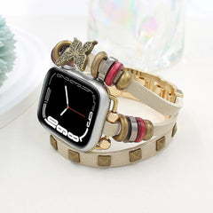 Boho Leather Wrap Apple Watch Band with Butterfly Charm | Vintage Beaded Studded Strap Bracelet