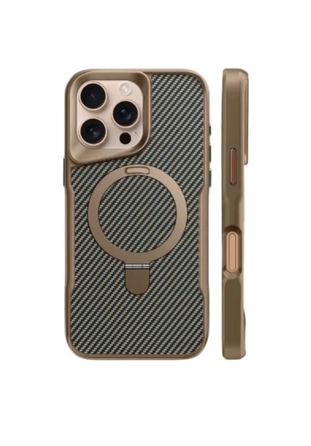 Magsafe Shockproof Frame with Armor Case For iPhone | Metal Bracket Holder | Carbon Fiber Pattern Phone Cover