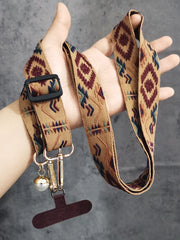 Universal Retro Style Crossbody Phone Lanyard | Wide Adjustable Vintage Geometric Fabric Strap | Neck Hanging Shoulder Sling with Secure Case Tab Insert