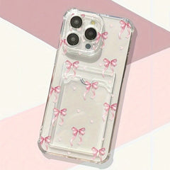 Cute Bow Transparent Phone Cover with Card Slot For iPhone