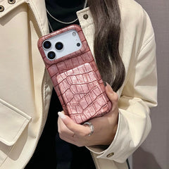 Crocodile Skin Leather with Mirror Holder Phone Case for iPhone