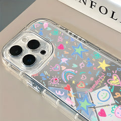 Colorful Doodle Stars And Hearts Back Mirror Phone Case For iPhone