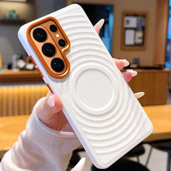 Water Ripple Leather Pattern Magnetic Case for Samsung Galaxy | Orange Lens Frame Cover