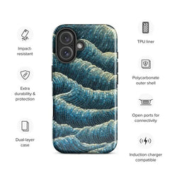 Artistic Ocean Wave Case for iPhone | Textured Teal Sea Ripple Double-layer Back Cover