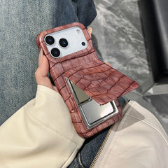 Crocodile Skin Leather with Mirror Holder Phone Case for iPhone