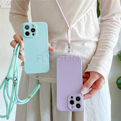 New Crossbody Lanyard Silicone Phone Case For iPhone 11 12 13 14 15 16 Pro Max XS Max X XR 7 8 Plus SE Necklace Strap Soft Cover