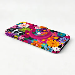 Floral Phone Case with Matching Magnetic Grip For Samsung Galaxy | Colorful Groovy Flower Phone Cover
