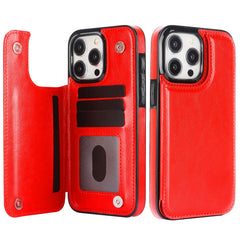 Leather Wallet Case for iPhone with Double Button Card Slot and Kickstand