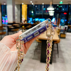 Shell Pattern Glitter Marble Hard Cover with Metal Chain Crossbody Lanyard For iPhone