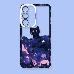 Artistic Black Cat Starry Phone Case For Samsung Galaxy
